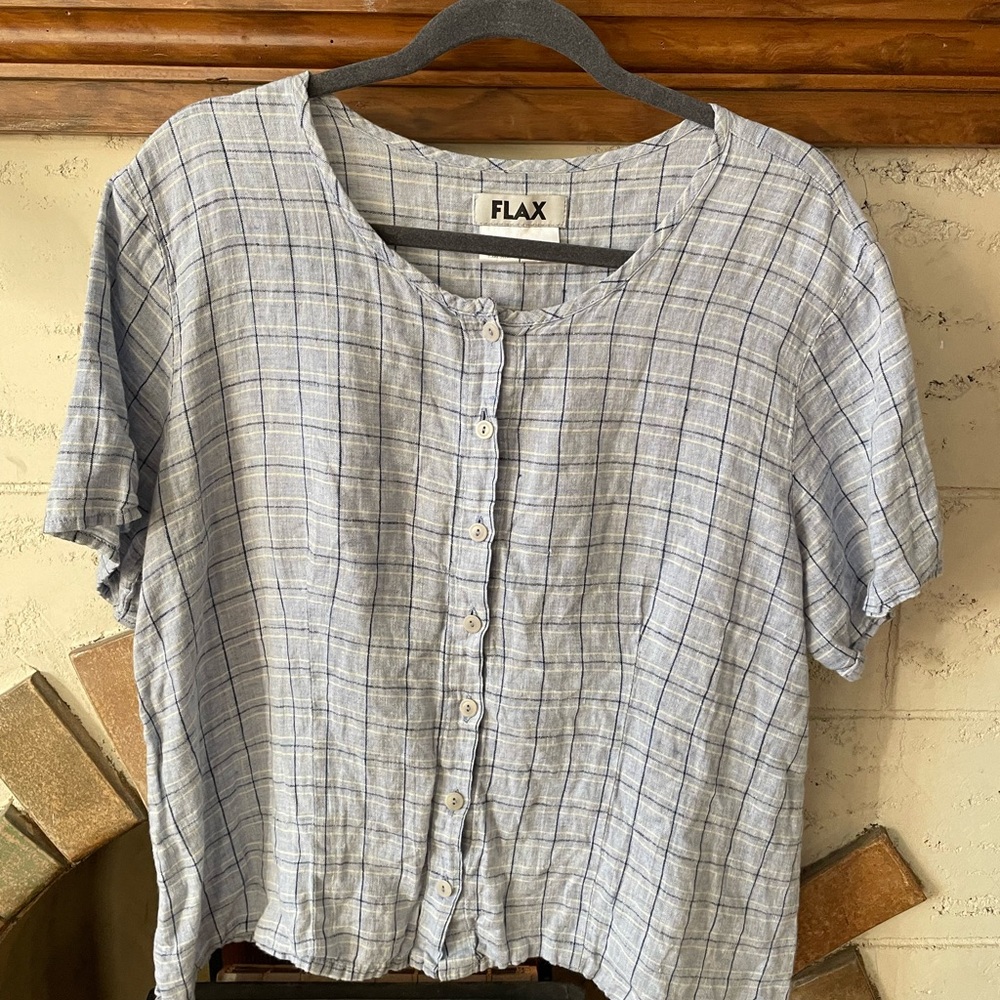 Blue Grid Linen Tee by FLAX